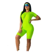 

Club Outfits Tracksuit O Neck Short Sleeve T-Shirts+Biker Short Two Piece Set Women Clothing