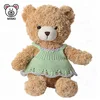 CE Test Pretty Super Soft Plush Brown Teddy Bear Toy With Green Sweater Dress Wholesale Cheap Stuffed Animal Plush Teddy Bear