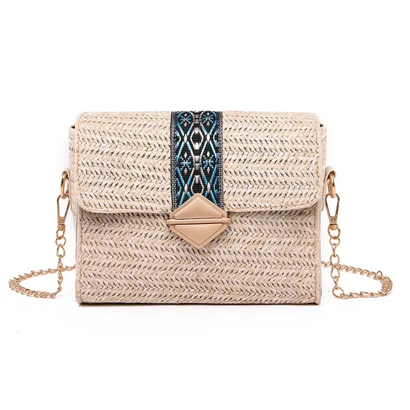 

Fashion women straw handbags small square woven purses rattan sling bag