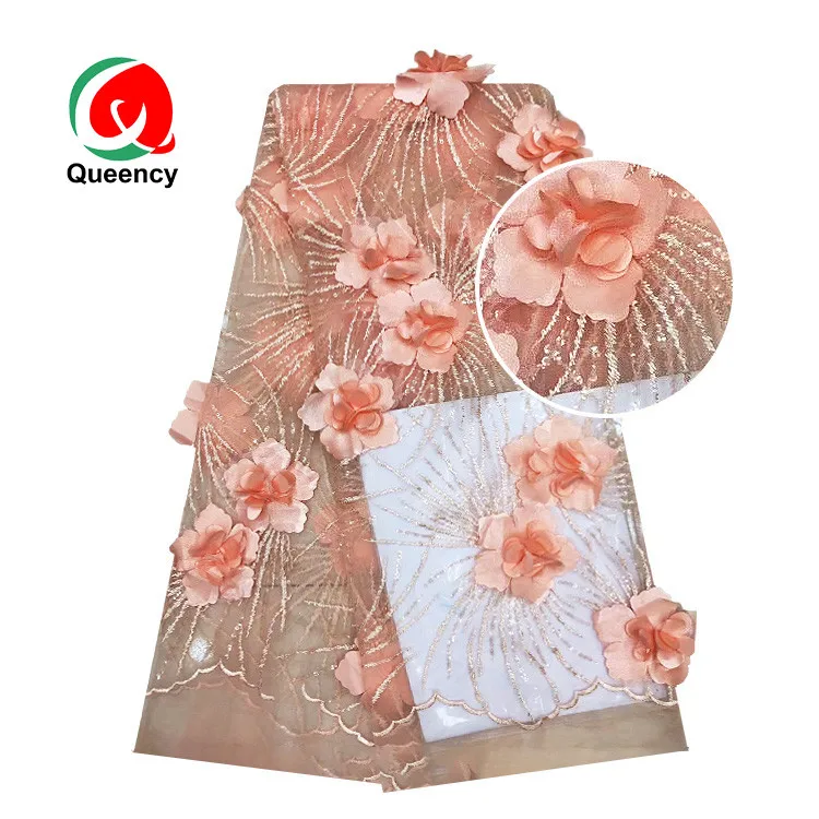 

Queency Latest Large 3d Flower Chantilly Lace Fabric French lace African, As shown;customized