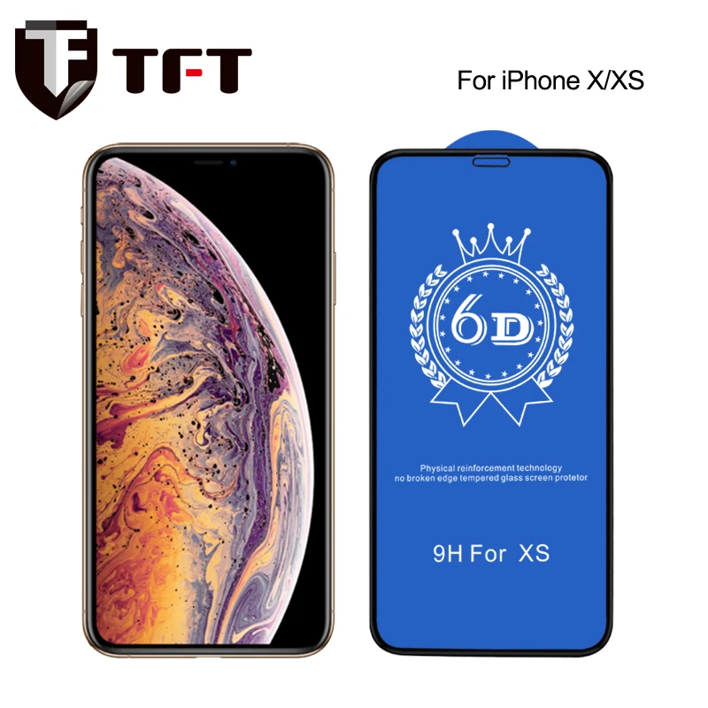 

TFT Good quality 6D tempered glass screen protector for iPhone X/Xs, Black/white