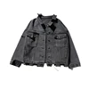 BF personality punk style loose denim jackets black large size irregular cuffs beggar denim coats blouse jacket for women
