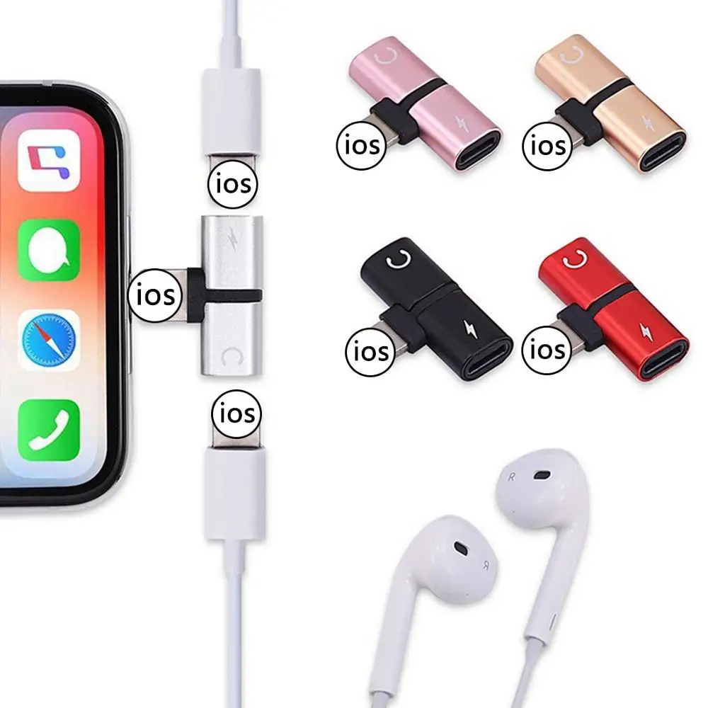 2 in 1 Metal Audio Adapter Connector Splitter Charger Headphone Adapter For IOS Jack to Earphone AUX Cable