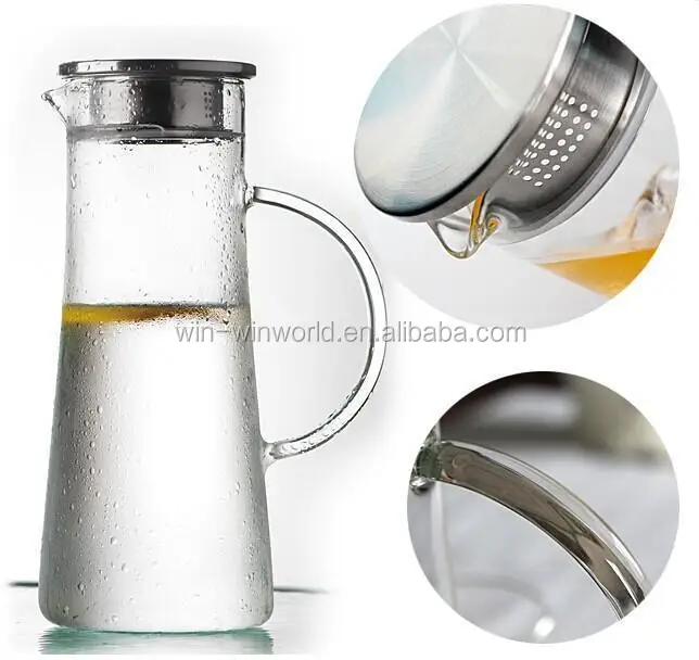 Ecofriendly Borosilicate Glass Water Filter Glass Jug With Stainless