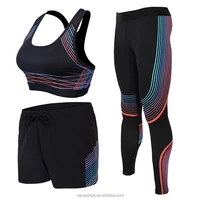 

Women's Sport Suit Fitness Set Legging Shorts Bra Yoga 3 Piece Suit