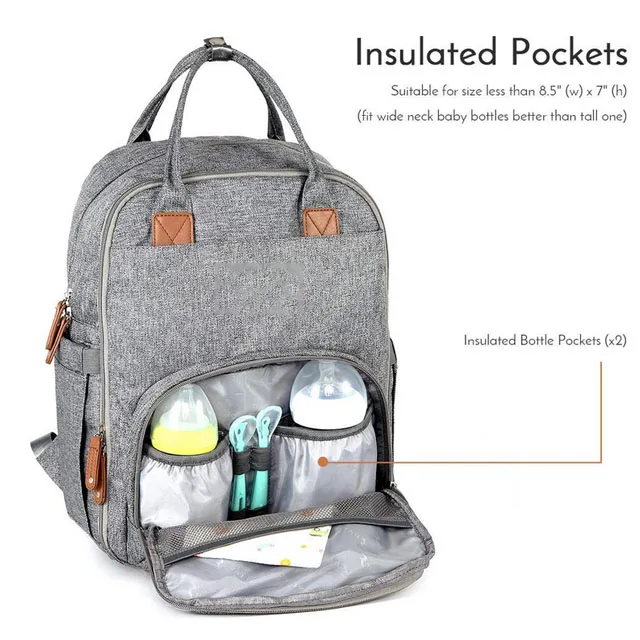 JUNYUAN Leather Insulated Mummy Daddy Baby Diaper Bag Backpack With Stroller Strap