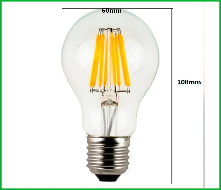 8w 800 Lumen Led Filament Bulb Light A60 Body Shape E26 E27 B22 Base