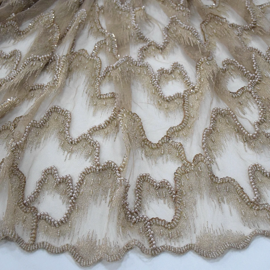 

Newest hot selling net african fabric full of handmade beads lace for dress HY0756-2, As picture show