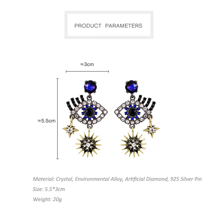 Personality fashion hipster earrings retro diamond devil eye earrings CZ eye gold star stud earring