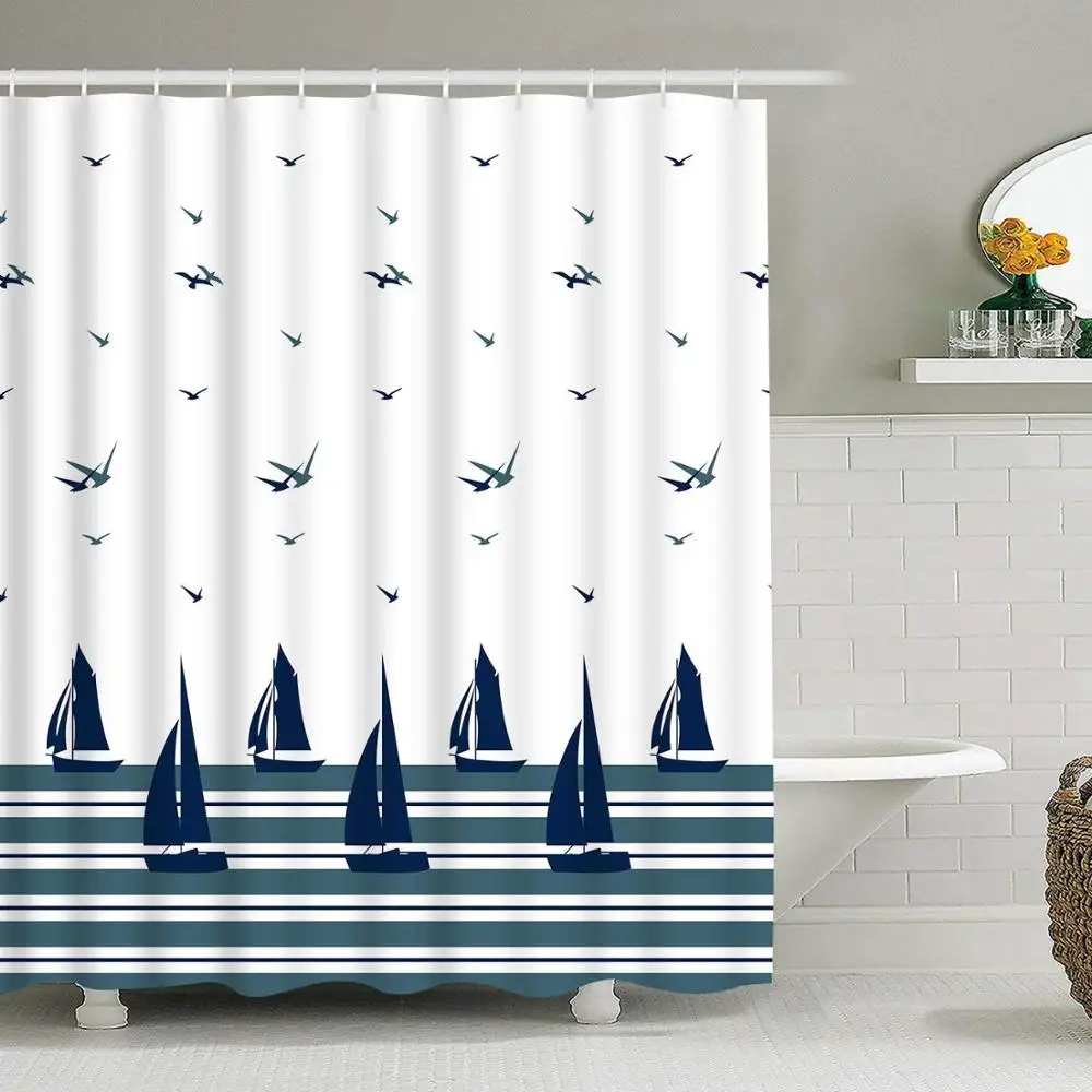 

Ocean Scenery design printed fabric blue shower curtain polyester bathroom curtain