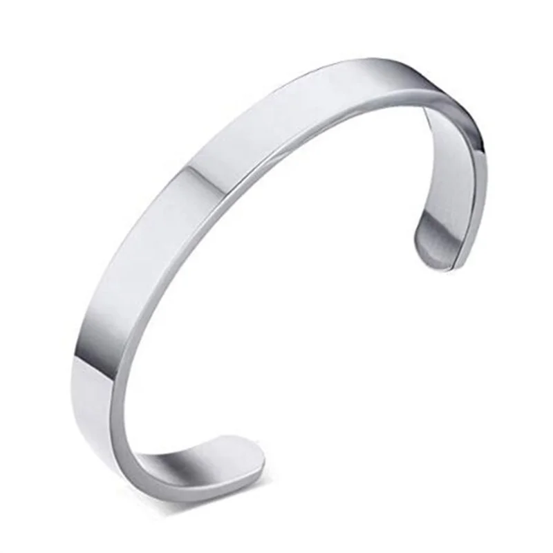 

8mm blank C-shaped stainless steel bracelet Custom Engraved polished brushed plating Cuff blank flat bangle, Steel color customizable color
