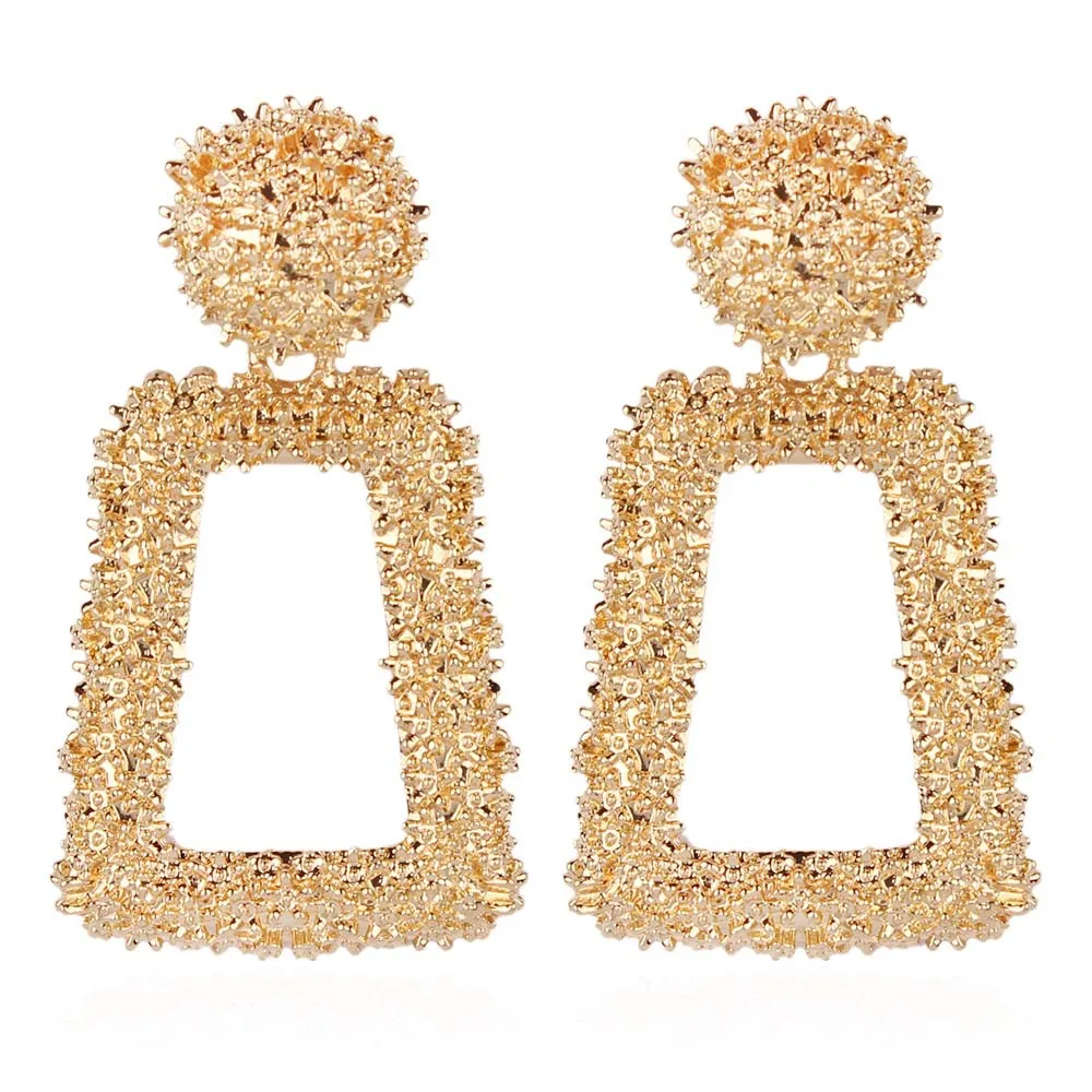 

Factory Wholesale Retro Minimalist Square Metal Hoop Drop Women Earring
