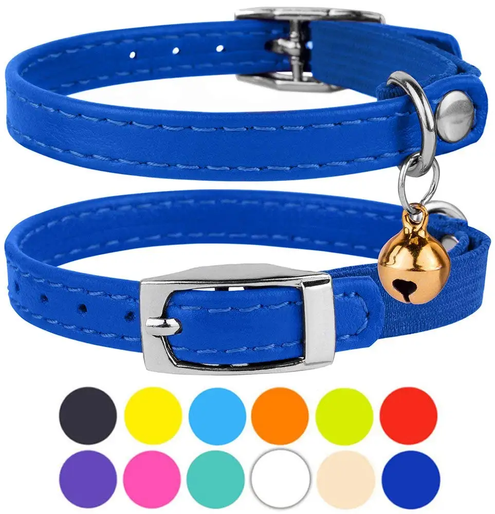 

Wholesale Elastic Strap PU or genuine leather service dog cat collar with Bell, Customized