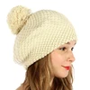 Double Layer Tuck Stitched Popcorn Knit Pompom Beret Beanie Hat Beige Slouch Beanie Hat
