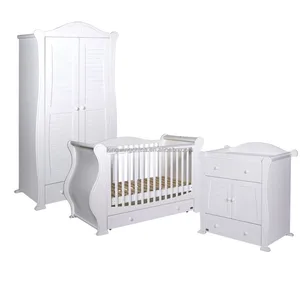 3 Piece Kids White Bedroom Furniture Set Baby Cot Chest Of Drawers Wardrobe