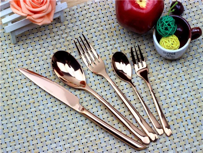 Premium Wedding Souvenirs Guest Favor Design Shiny Rose Gold Besteck Cutlery Set