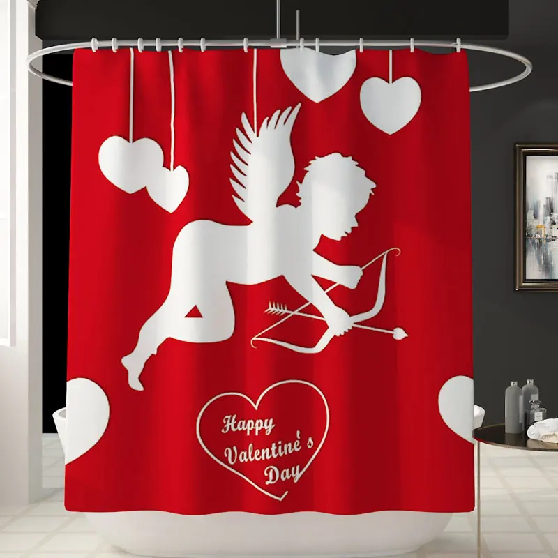 Cupid customer printed 3 pcs bathroom rug mat sets 1pc Printed Shower Curtain