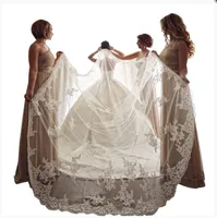 

ZH1411Q Lace Applique Sequins 400cm Cathedral Length Bride Wedding Veil Single One Layer White Ivory Bridal Veils