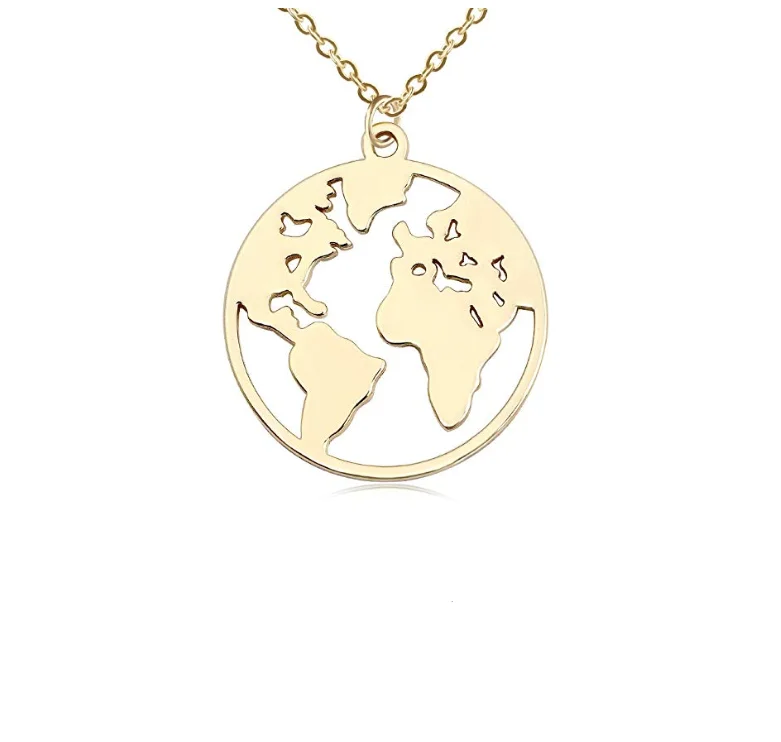 

2018 Factory Wholesale World Map Pendant Necklace Globe Charm Travel Necklace For Women, Gold;rose gold;black and silver