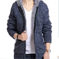 

winter casual long sleeve thick nice zipper front man hooded cardigan