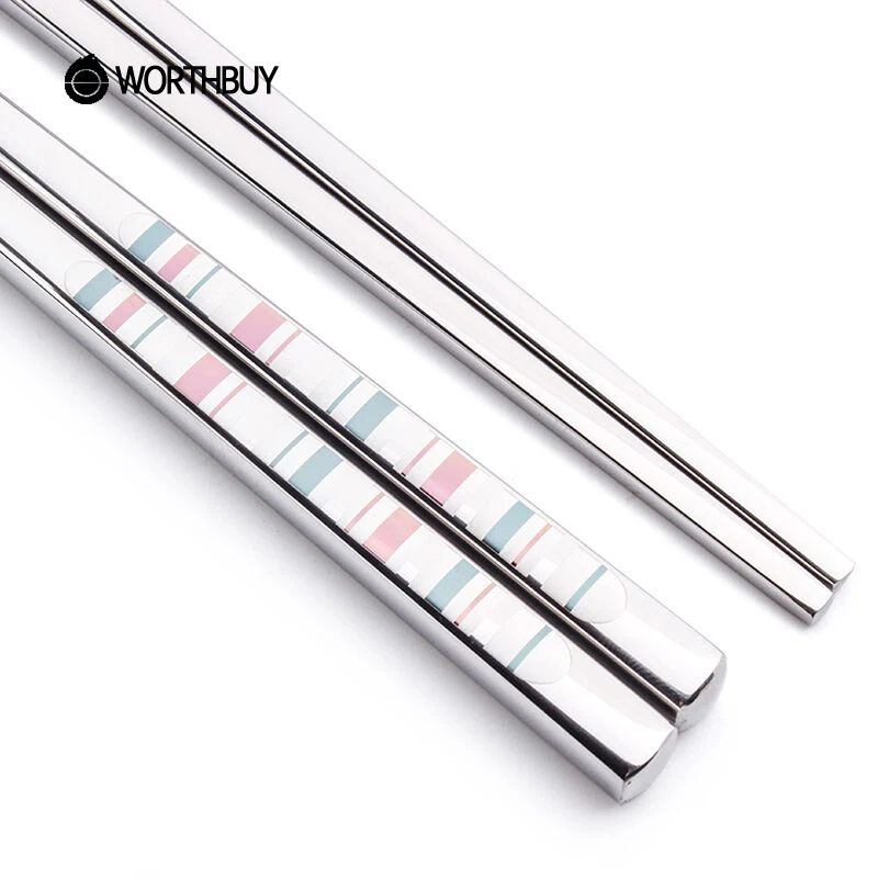 

304 Stainless Steel Laser Pattern Metal Chopsticks Korean Chopsticks Square Reusable Chopsticks Gift Set, Sliver