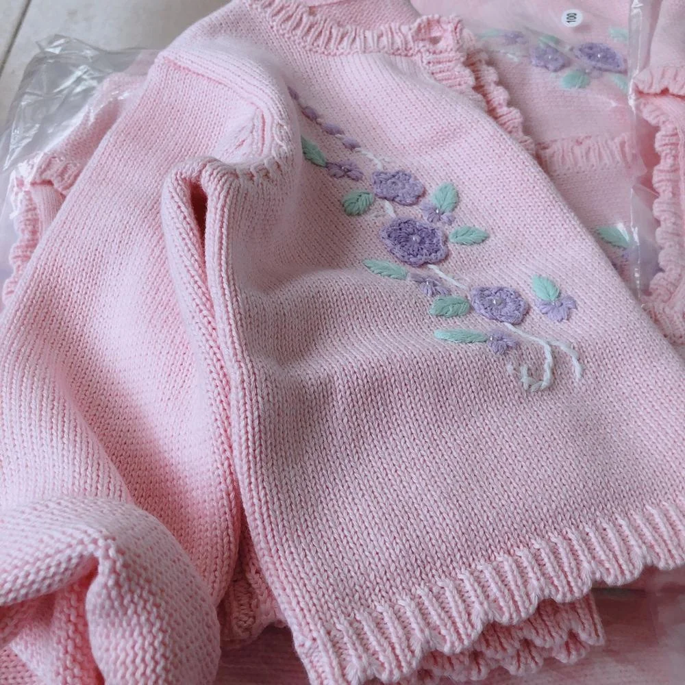 
baby girl cardigan kids sweater handmade flower cotton children clothes wholesale boutiques fashion ready made lots 