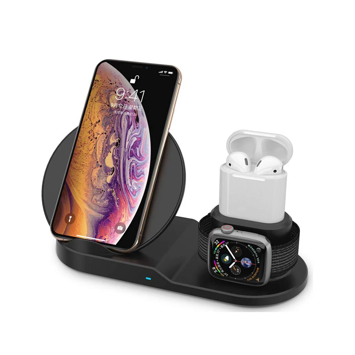 

3 in 1 Wireless Charger Stand Station, (10W/7.5W) Fast Wireless Charging Dock for iPhone apple watch Airpod, Black & white