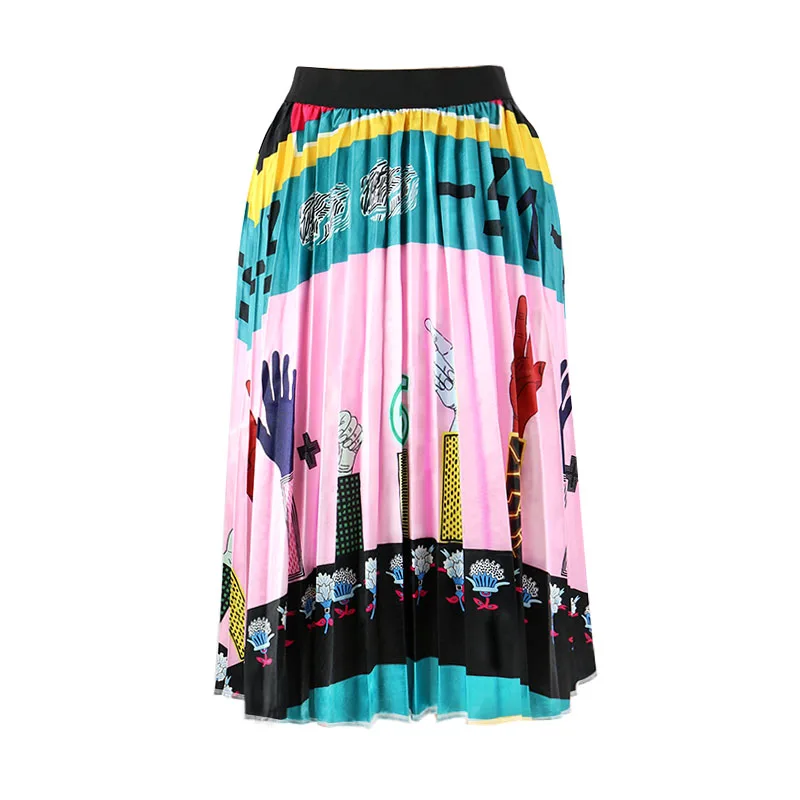 

Wholesale Customized elegant cartoon print pleated women skirt, Customized color