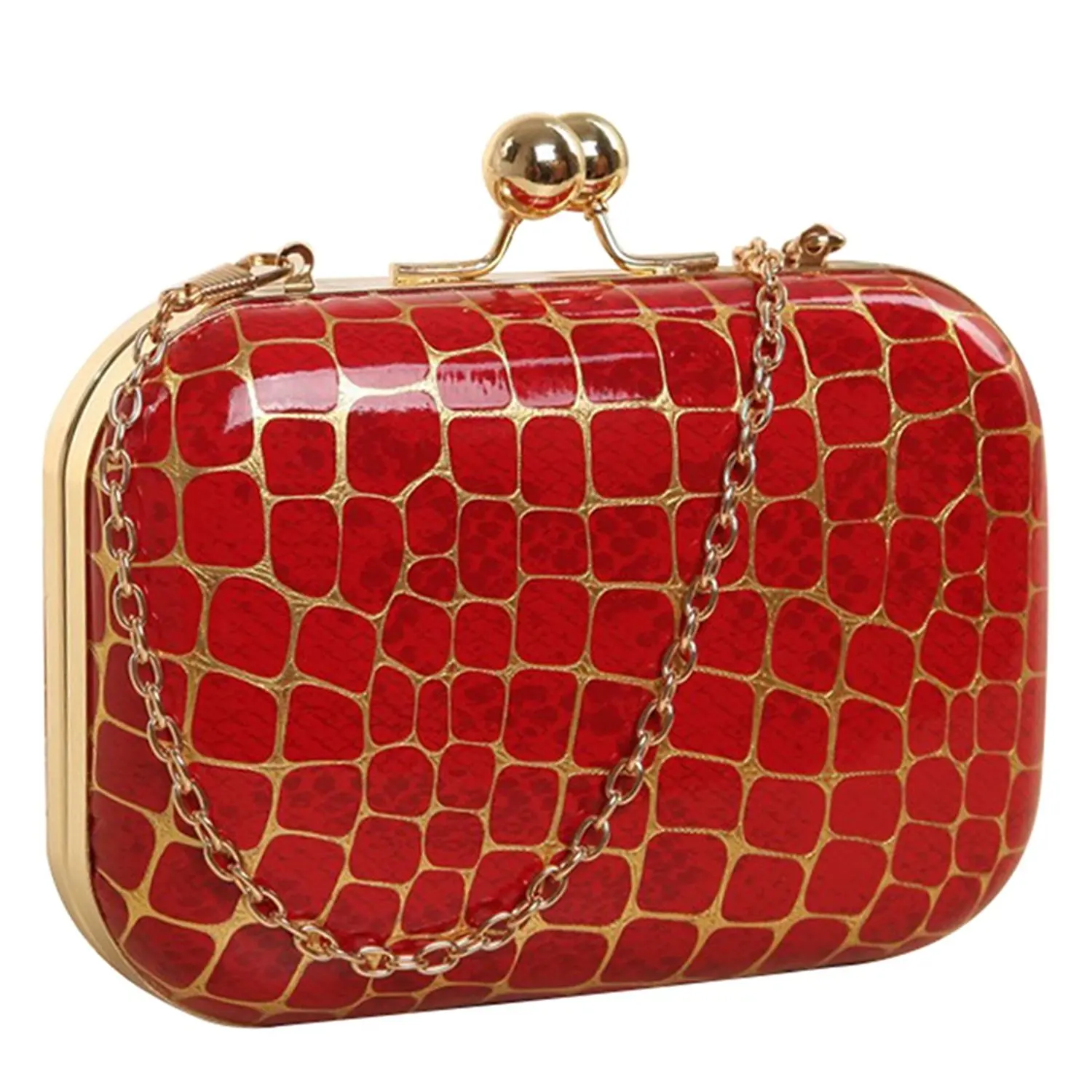 Retro Stone pattern Girls Shoulder Bag - SODIAL(R)Retro Stone pattern PU leather Women's mini evening bag fashion clutch banquet bag girls shoulder bag Messenger bag, Red