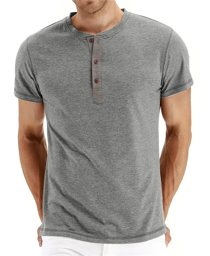 Wholesale Henley Shirt Mens T Shirts Solid Color Tee 95% Cotton 5% ...