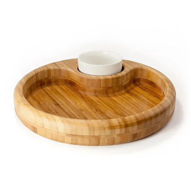 Round Strong Functional Bamboo Serving Food Tray With Ceramic Bowl
