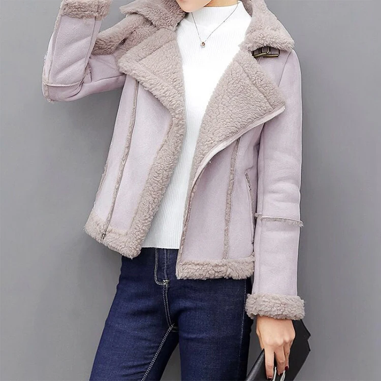 

New Arrival Casual winter basic warm ladies suede jacket