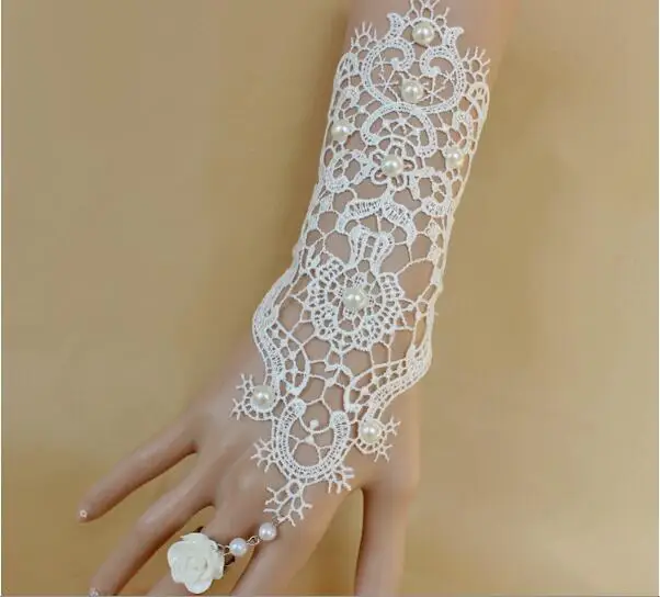 

Fashion Ivory Pearl Lace Wedding Bride Bridal Glove Ring Bracelet