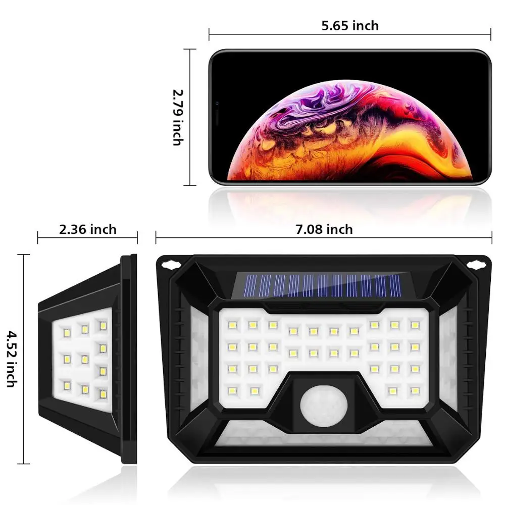 
Waterproof 42/66/136/86 LEDs Outdoor Solar Motion Detector Led Street Light for Garden, Path, Wall, Yard 