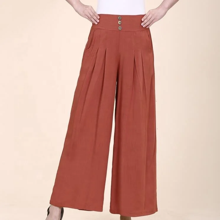 high fashionable women casual hipster  linen wide leg culottle trousers
