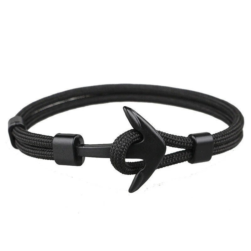 

Handmade Men Fashion Black Anchor Rope Chain Metal Wrap Hooks Charm Bracelets Jewelry