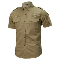

New Arrive Mens Cargo Shirt Men Casual Shirt Solid Short Sleeve Shirts Work Shirt with Wash Standard plus Size 100% Cotton