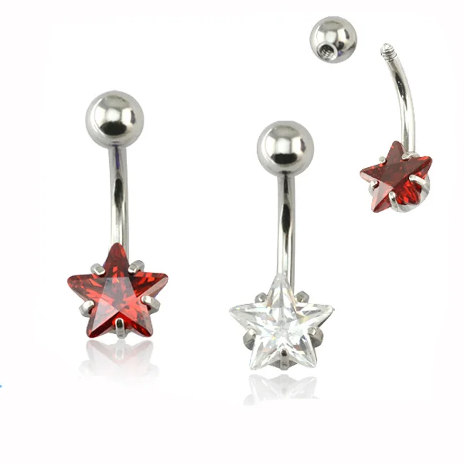 

Mix Zircon color Shiny Star Belly Button Rings Hot Sexy Women Surgical Steel Body Piercing Jewelry