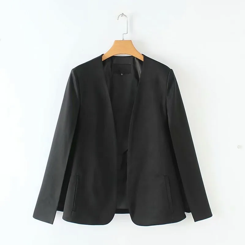 
Blazers ladies women elegant black white V neck coat office wear outerwear female casual chic open stitch tops Y11936 