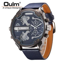 Famoso Designer Mens Relógios Top Marca de Luxo De Quartzo-Relógio Oulm Pulseira de Couro Cara Grande Relógio De Quartzo Militar relogio masculino