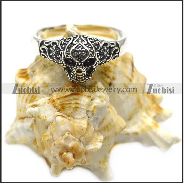 

Rock Style Silver Engraved Flower Patterned Skull Finger Ring for Women Punker, Silver as picture;other platings are available
