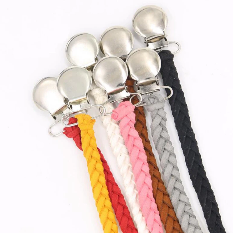 

Leather Pacifier Clips Chain Dummy Clip Pacifier Holder Braided Binky Clip Nipple Holder Soother Chain