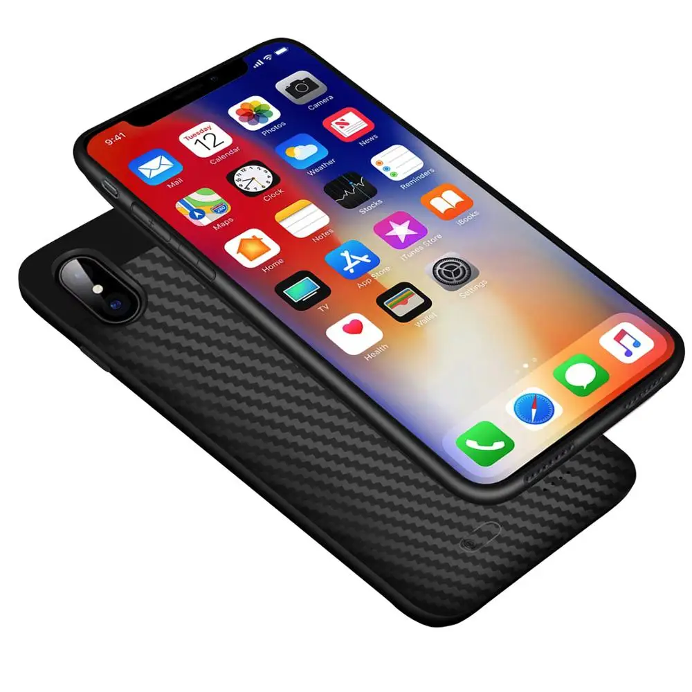 

2019 creative 3000mah slim phone cover case for iPhone X battery charging, Black