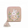 Fashion Rabbit Custom Printed Whale Pattern Canvas Women genuine leather wallet