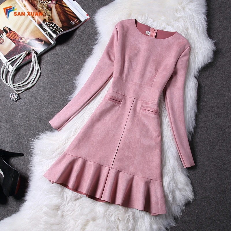 

Autumn and winter new Korean style fashion elegant solid color patchwork slim fishtail flounced ladies evening party dresses, Light grey,red,light tan,pink,light blue,dark gray