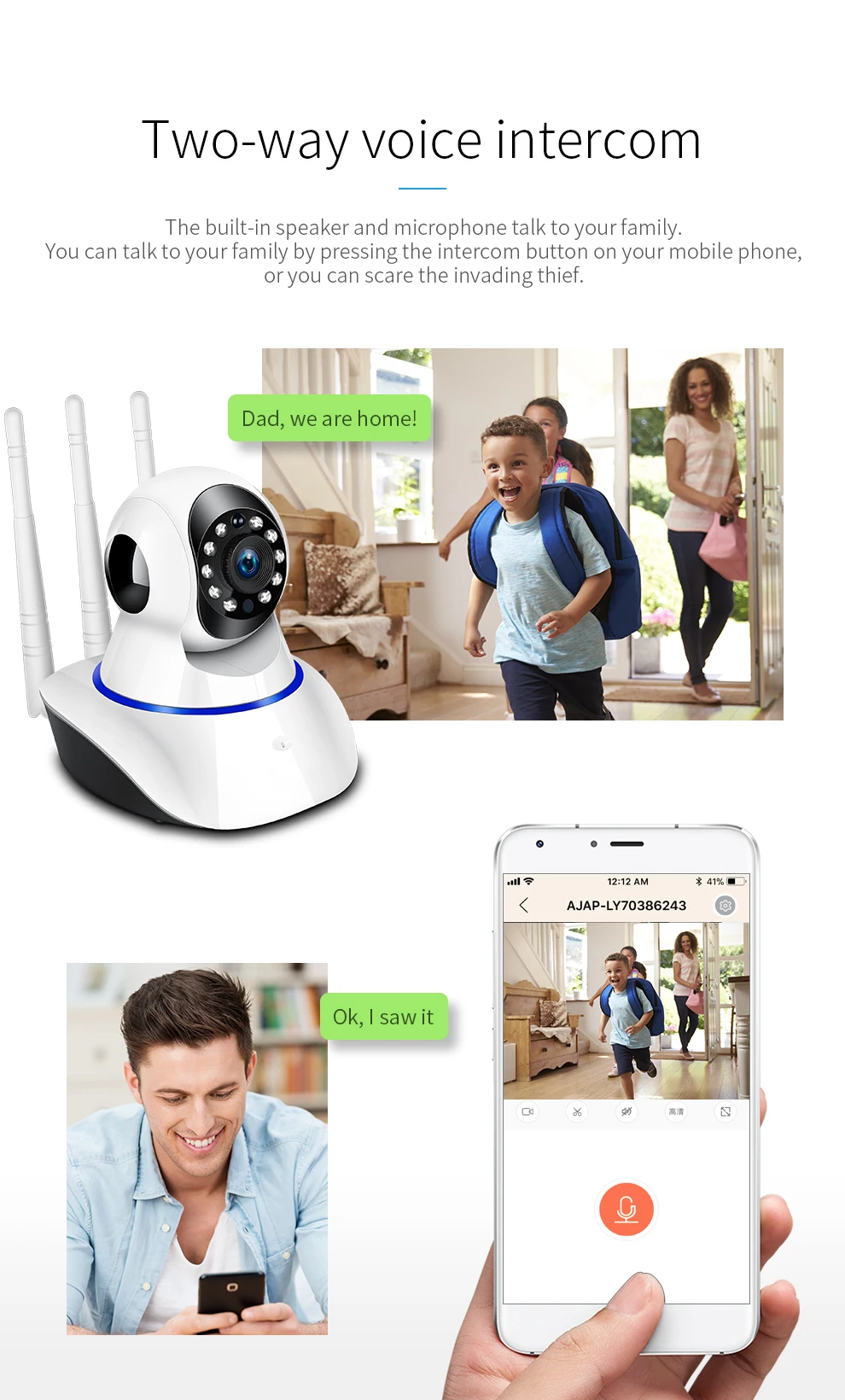 Yoosee APP 3 Antenna Wifi IP Camera Indoor HD 1080P Day Night Vision CCTV Camera