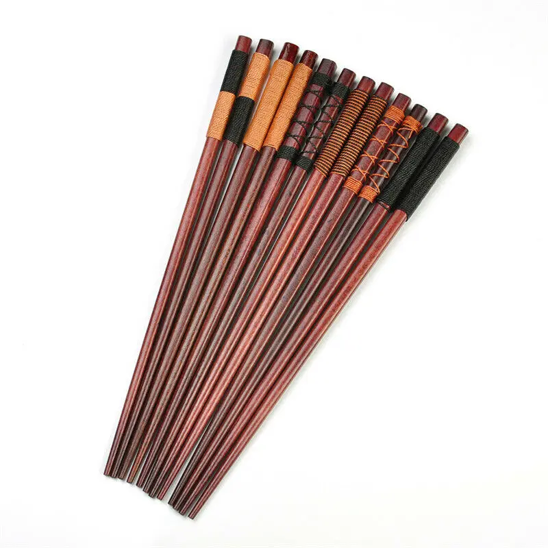

6Pair/Set Elegant Natural Handmade Wood Chopsticks China Style String Round Durable