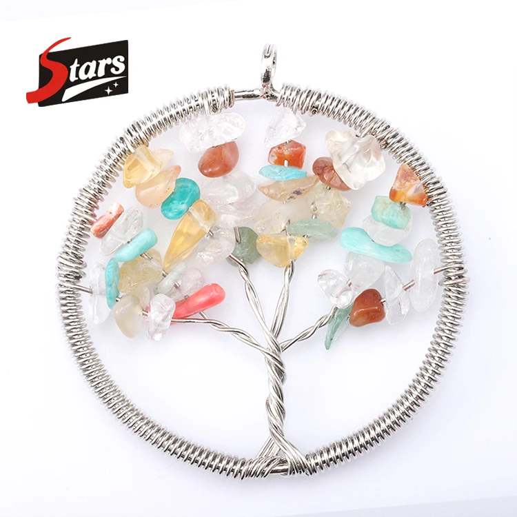 

Mixed Gemstone 5cm Tree Of Life Shape Jewelry Fashion Necklaces, Colorful