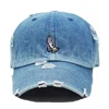 Promotional price denim baseball cap custom embroidery logo dad hats low profile distressed denim dad caps