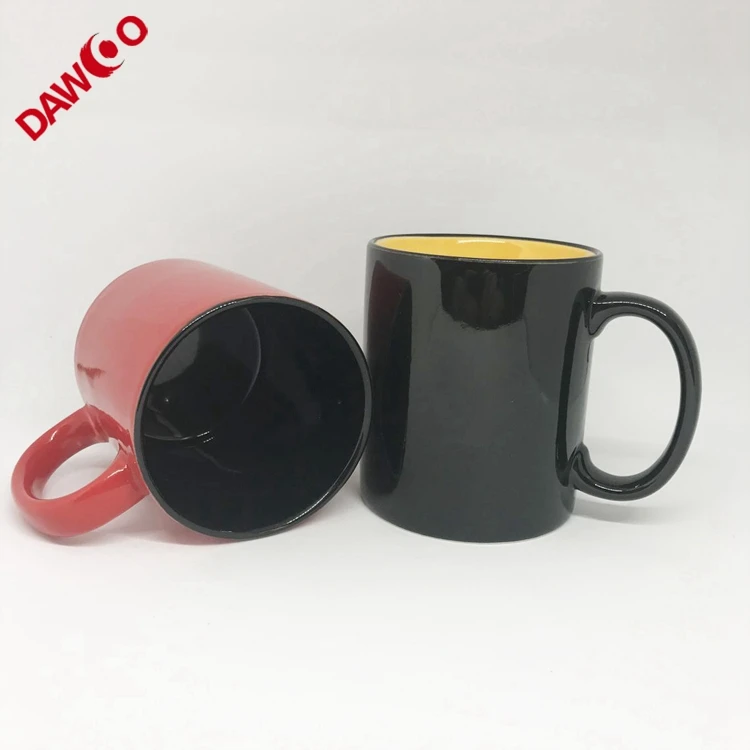 

Sample free 11 oz Handle Printing matte black ceramic coffee cup, White.black.blue&customized